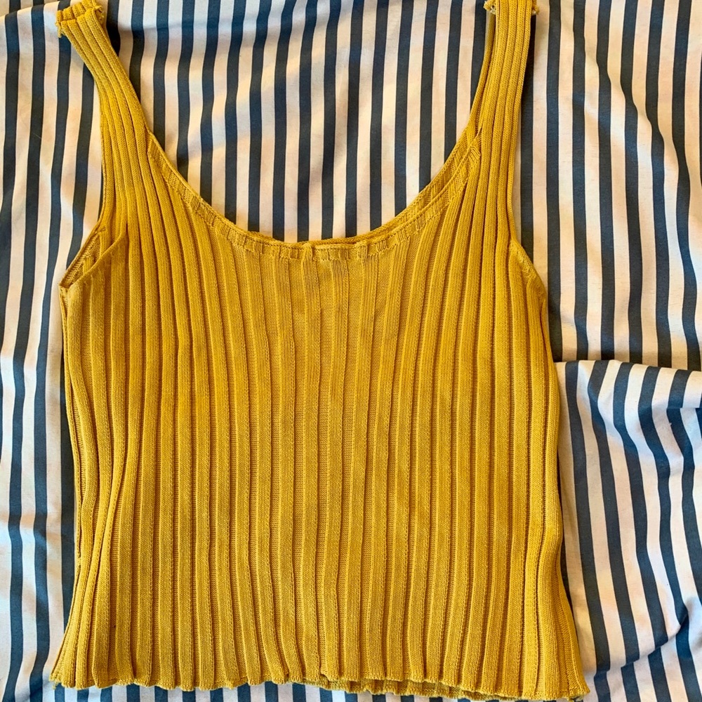 Mustard Yellow Basic Knit Cropped Tank Top